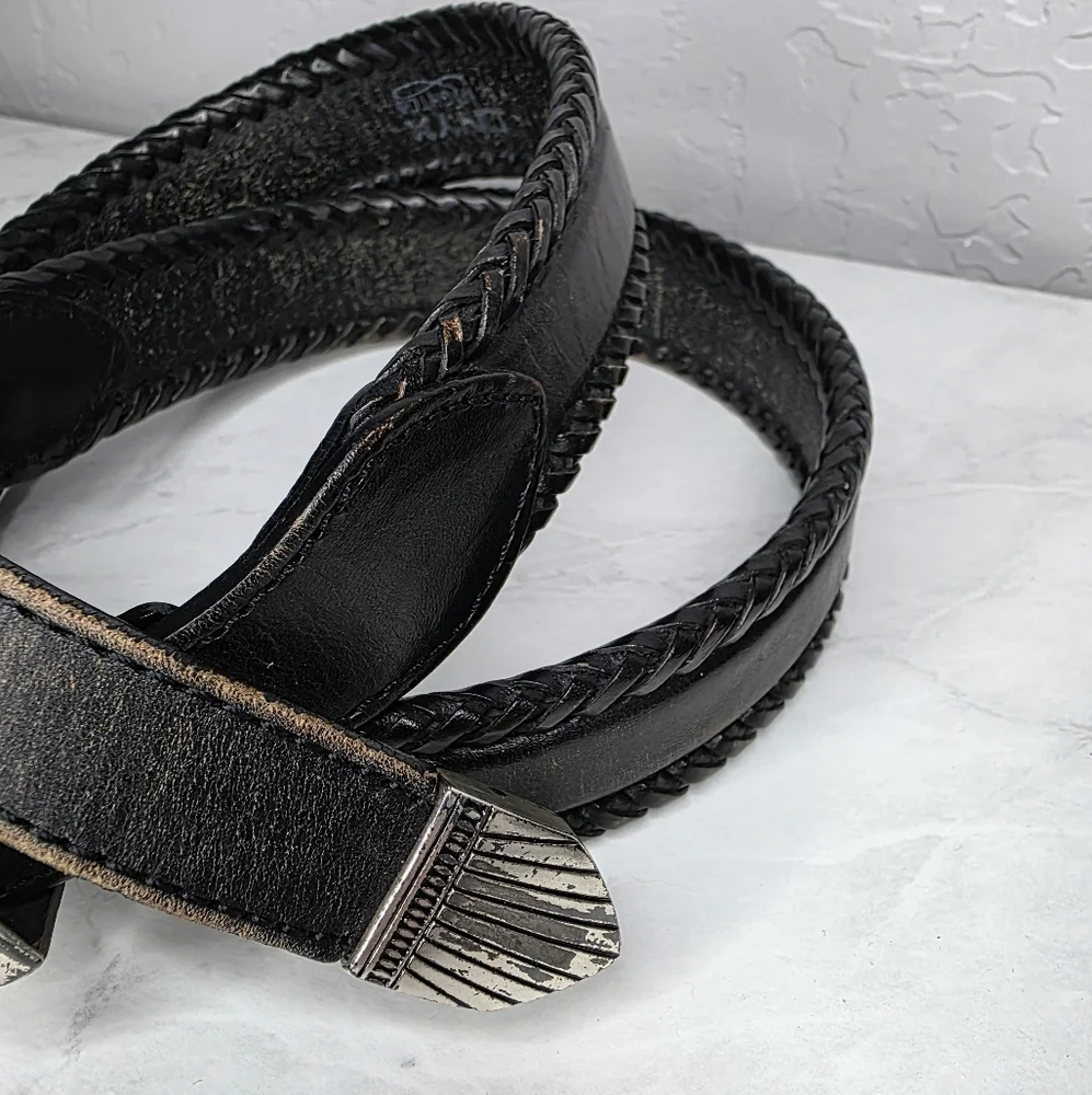 Vintage‎ Onyx By Brighton Western Black Leather Belt Men Size 30